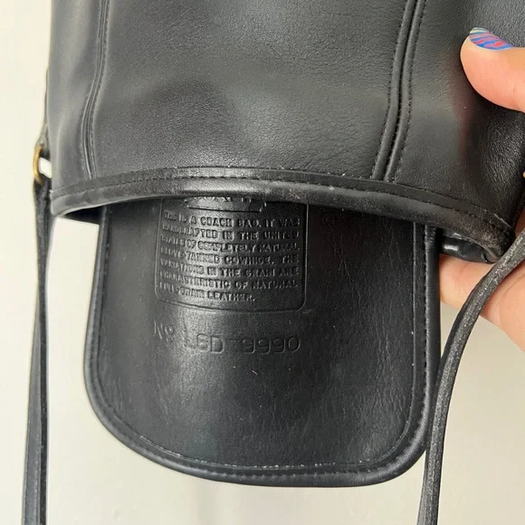 Coach Leather Crossbody Bag - L6D 9990 - Black Leather Vintage Purse - Picture 7 of 8